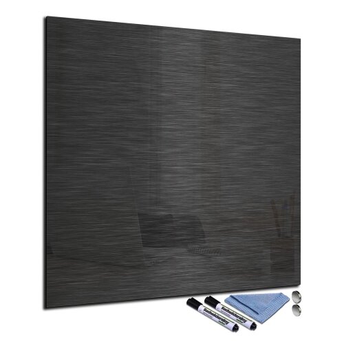 Glas-Magnettafel 40x40 cm Quadratisch Wand Zubehör Whiteboard Edelstahl-Optik