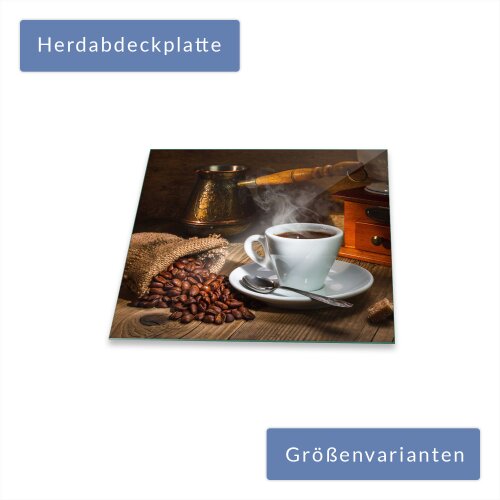 2x30x52 cm Herd-Abdeckplatte Glas Ceranfeld-Abdeckung Deko Kaffeebohnen Tasse