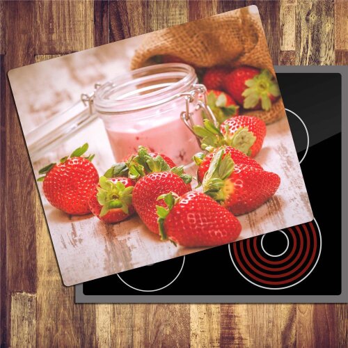 Erdbeer-Mojito 60x52cm Frische Erdbeeren Herdabdeckplatte 2-teilig aus Glas 