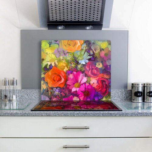 2x30x52 cm Herdabdeckplatten aus Glas Spritzschutz Lotus Blume 