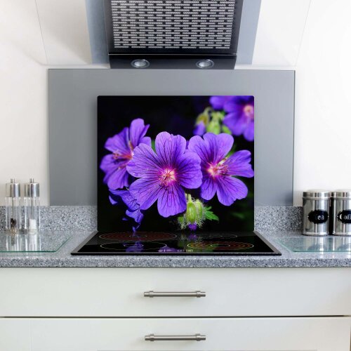 Herdabdeckplatten Ceranfeldabdeckung Spritzschutz Glas 60x52 Blumen Violet Holz