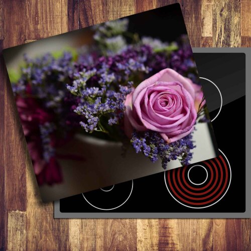 2x30x52 cm Herdabdeckplatten aus Glas Spritzschutz Rosa Blüte 