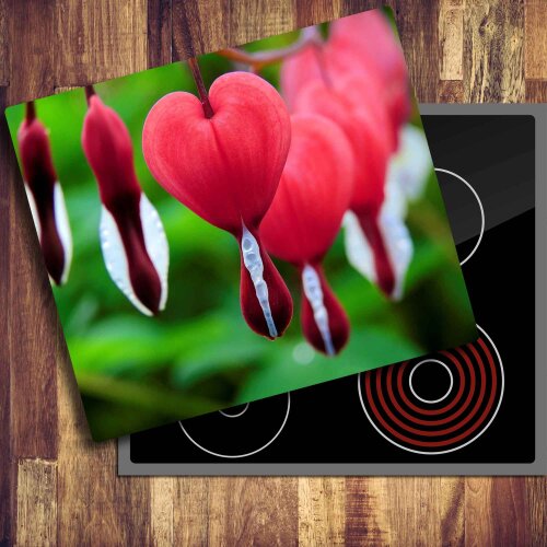 Herdabdeckplatten Ceranfeld 60x52 cm Spritzschutz Glas Blumen Rot Herz Universal