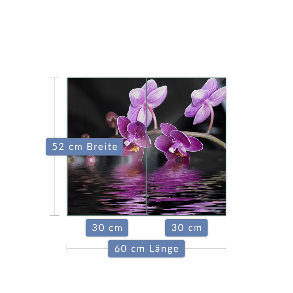 2x30x52 cm Herdabdeckplatten aus Glas Spritzschutz Orchidee & Wasser 