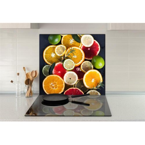 Küchenrückwand 65x60 Glas 65x60 Spritzschutz Herd Spüle Fliesenschutz Küche Obst Bunt