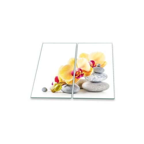 Herdabdeckplatte Ceran 2-teilig 2x30x52 Orchidee Gelb Abdeckung Glas Deko Schutz