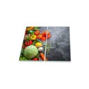 Herdabdeckplatte Ceran 2-teilig 2x30x52 Gemüse Bunt Abdeckung Glas Spritzschutz