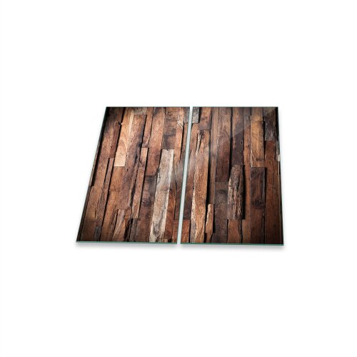Herdabdeckplatte Ceran 2-teilig 2x30x52 Holz Braun Abdeckung Glas Spritzschutz