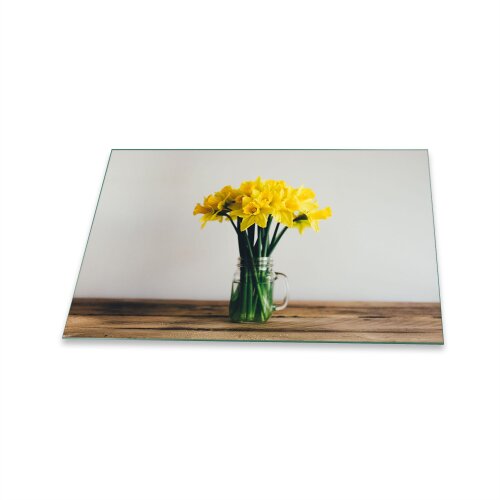 Herdabdeckplatte Ceran 1 Teilig 80x52 Blumen Gelb Abdeckung Glas Spritzschutz