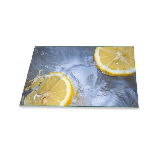 Glas-Herdabdeckplatte Ceranfeldabdeckung Spritzschutz 80x52 Zitronen auf Holz 