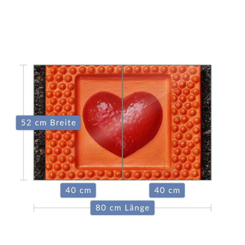Herdabdeckplatte Ceran 2-Teilig 2x40x52 Herz Rot Abdeckung Spritzschutz Glas