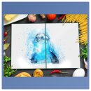 Herdabdeckplatte Ceran 2-Teilig 2x40x52 Tiere Blau Abdeckung Spritzschutz Glas