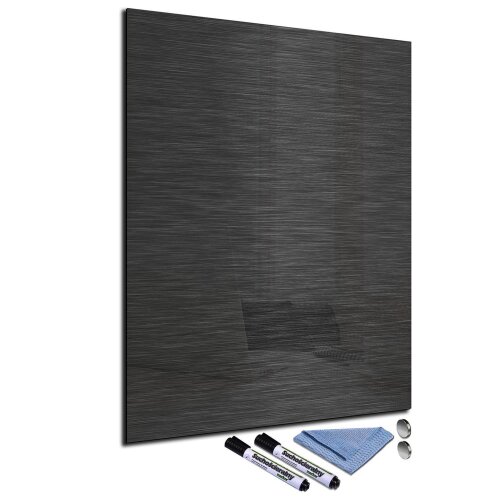 Glas-Magnettafel 60x80 Pinnwand mit Zubeh&ouml;r Whiteboard Edelstahl Schwarz B&uuml;ro