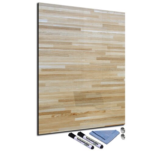 Glas-Magnettafel 60x80 Pinnwand mit Zubehör Whiteboard Büro Holz-Optik Beige