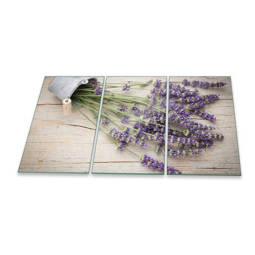 Herdabdeckplatte Ceran 3-teilig 90x52 Beige Lavendel Kochplatten Abdeckung Deko