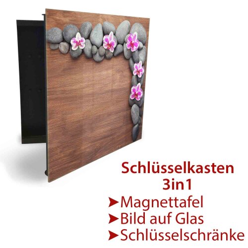Schlüsselkasten Schlüsselaufbewahrungsbox Magnettafel 30x30 Braun Holz Glas Deko