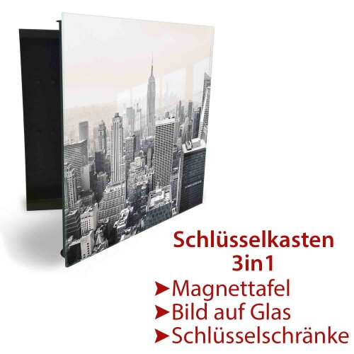 Schlüsselkasten Schlüsselaufbewahrungsbox Magnettafel 30x30 Grau Stadt Glas Deko