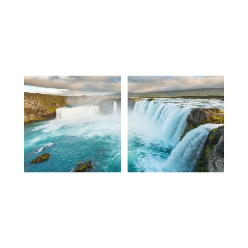 Wasserfall 50x50cm 2 Glasbilder Glasbild Echtglas Wandbild Deko